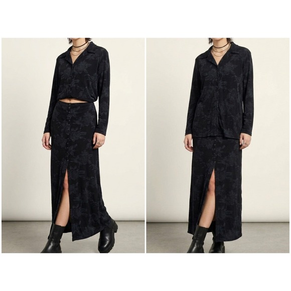 Es.se Dresses & Skirts - Es.Se 2 Piece Maxi Skirt Set Size M/L Black Floral Rose Esse 90s Y2K Goth Witchy